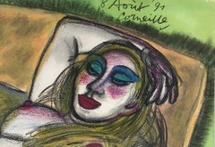 Naked woman. Coloured pencil. Signed and dated '8th of August '91'.