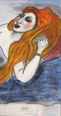Red headed woman. Coloured pencil. Signed and dated '7th of April (19)88'.