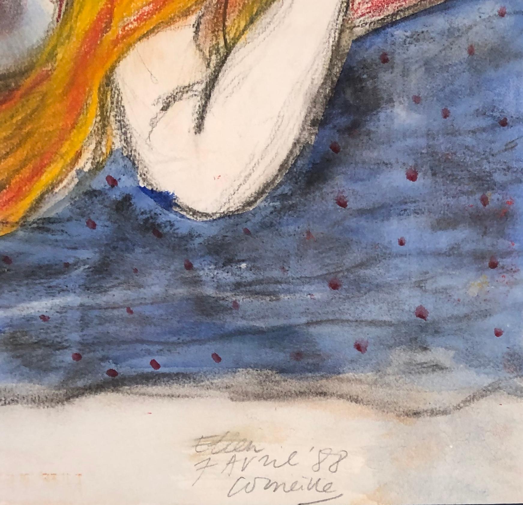 Red headed woman. Coloured pencil. Signed and dated '7th of April (19)88'. - Other Art Style Art by Guillaume Cornelis van Beverloo (Corneille)