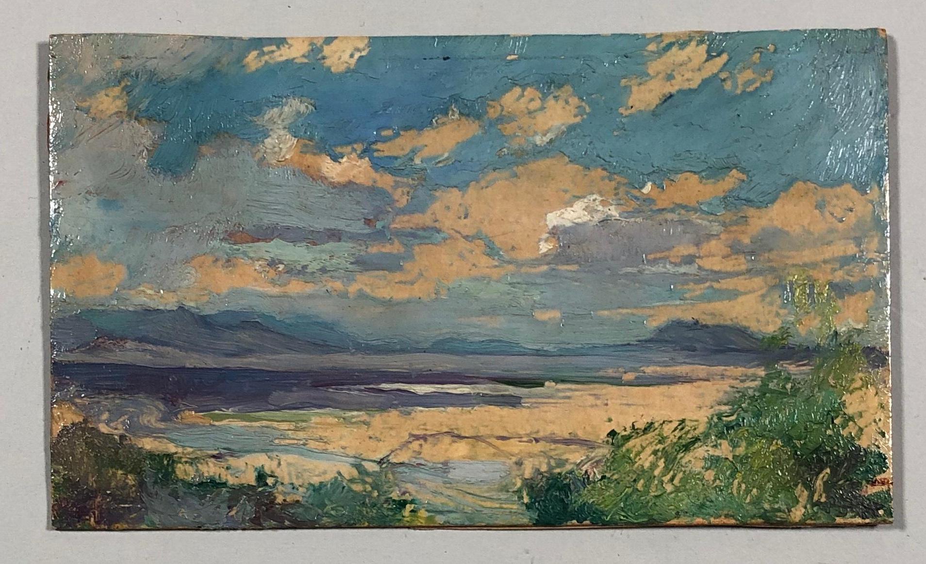Landscape Painting Jules Pierre van Biesbroeck - Plaines de la Midjeda Blida". Esquisse à l'huile sur carton. Signé et titré.