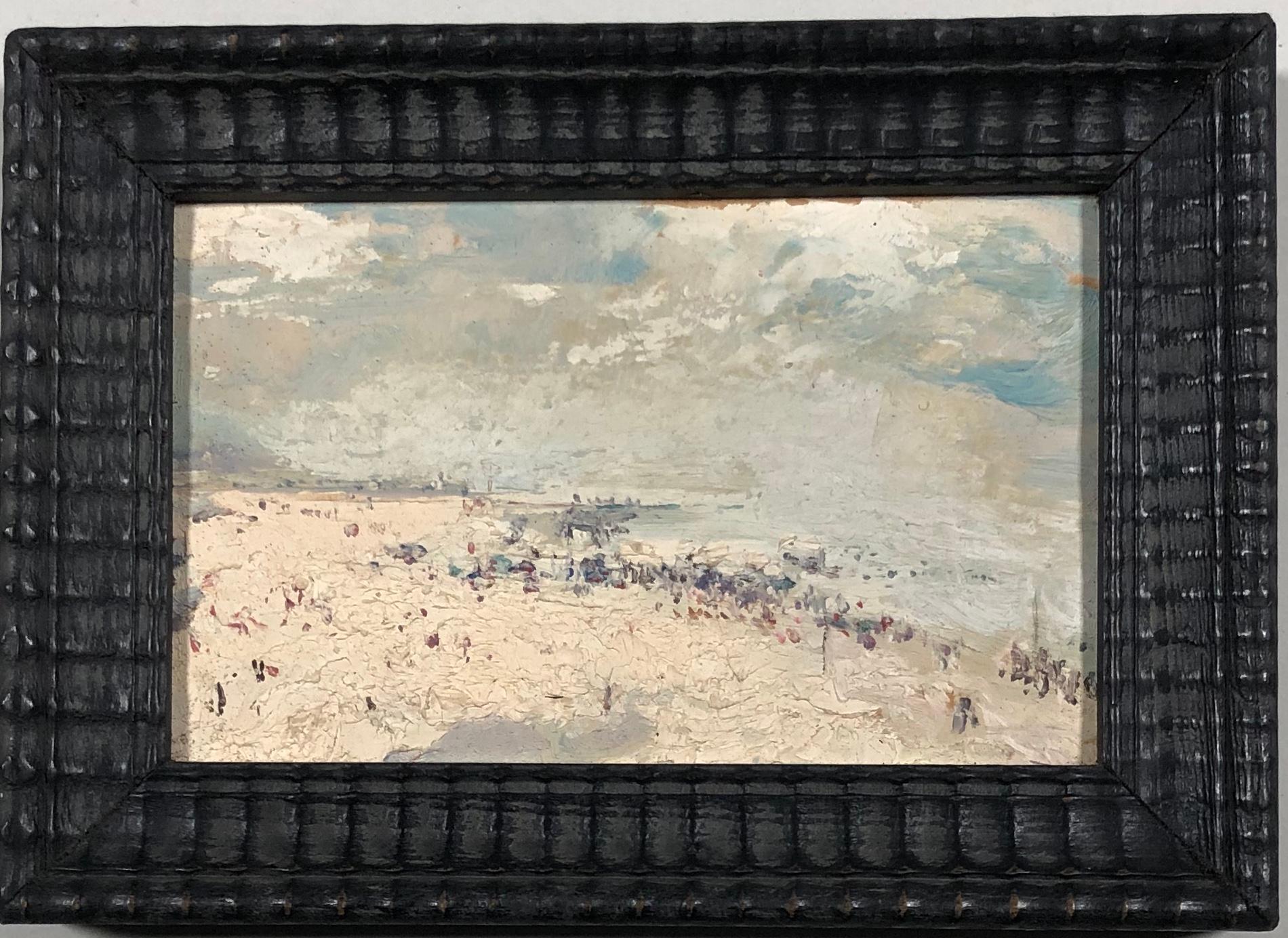 View of Ostend. Oil sketch on cardboard. Signed and titled. - Painting by Jules Pierre van Biesbroeck