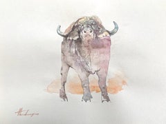 Buffalo, Tier, Aquarell, handgefertigtes Gemälde