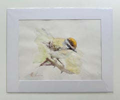 Golden-Crowned Kinglet, Bird, Watercolor Art Handmade Painting