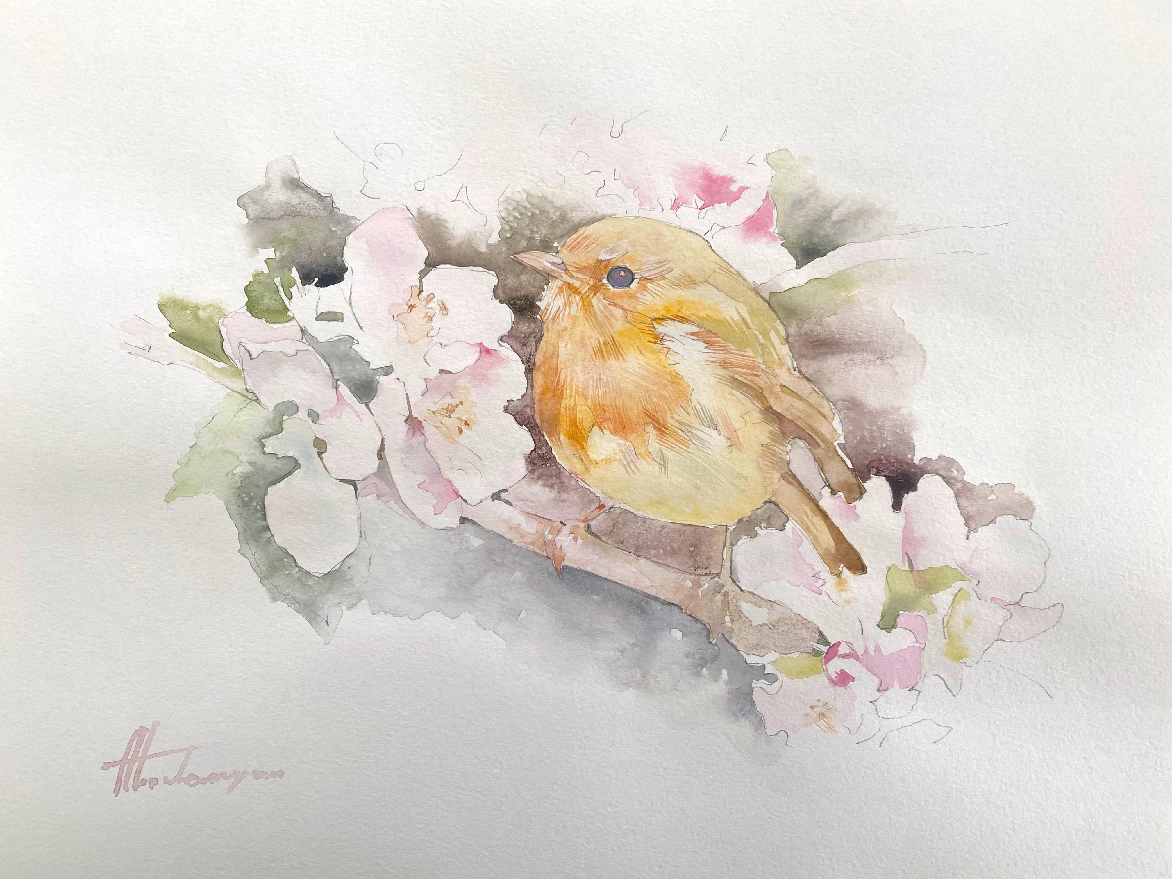 Artyom Abrahamyan Robin, Watercolor Handmade Painting For Sale at 1stDibs