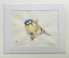 Carbonero común, Pájaro, Acuarela Arte Pintura hecha a mano Único en su especie