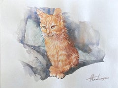 Cat, Watercolor Handmade Painting