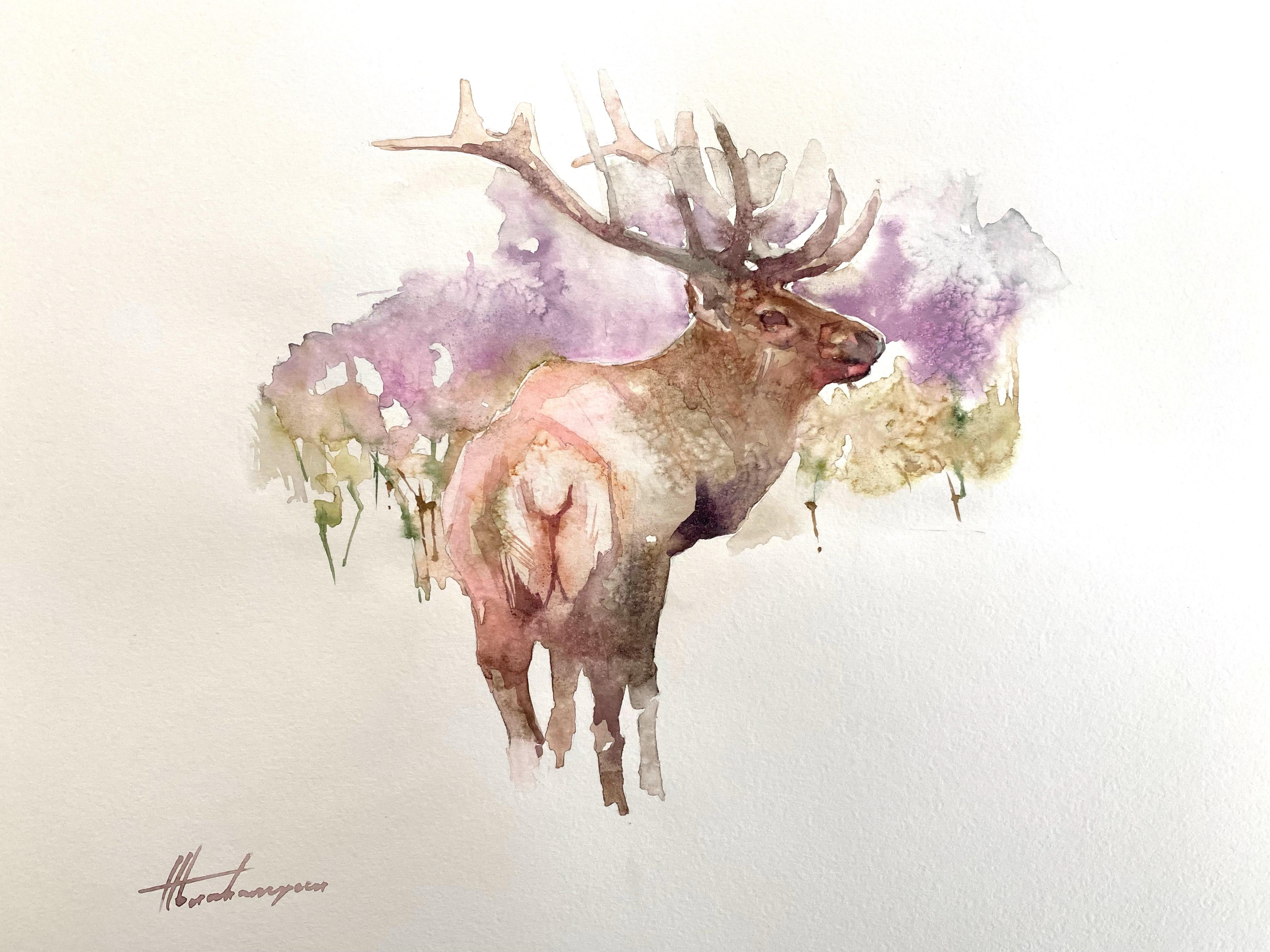 Artyom Abrahamyan Animal Art - Deer, Animal, Watercolor Handmade Painting