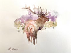 Hirsch, Tier, Aquarell, handgefertigtes Gemälde