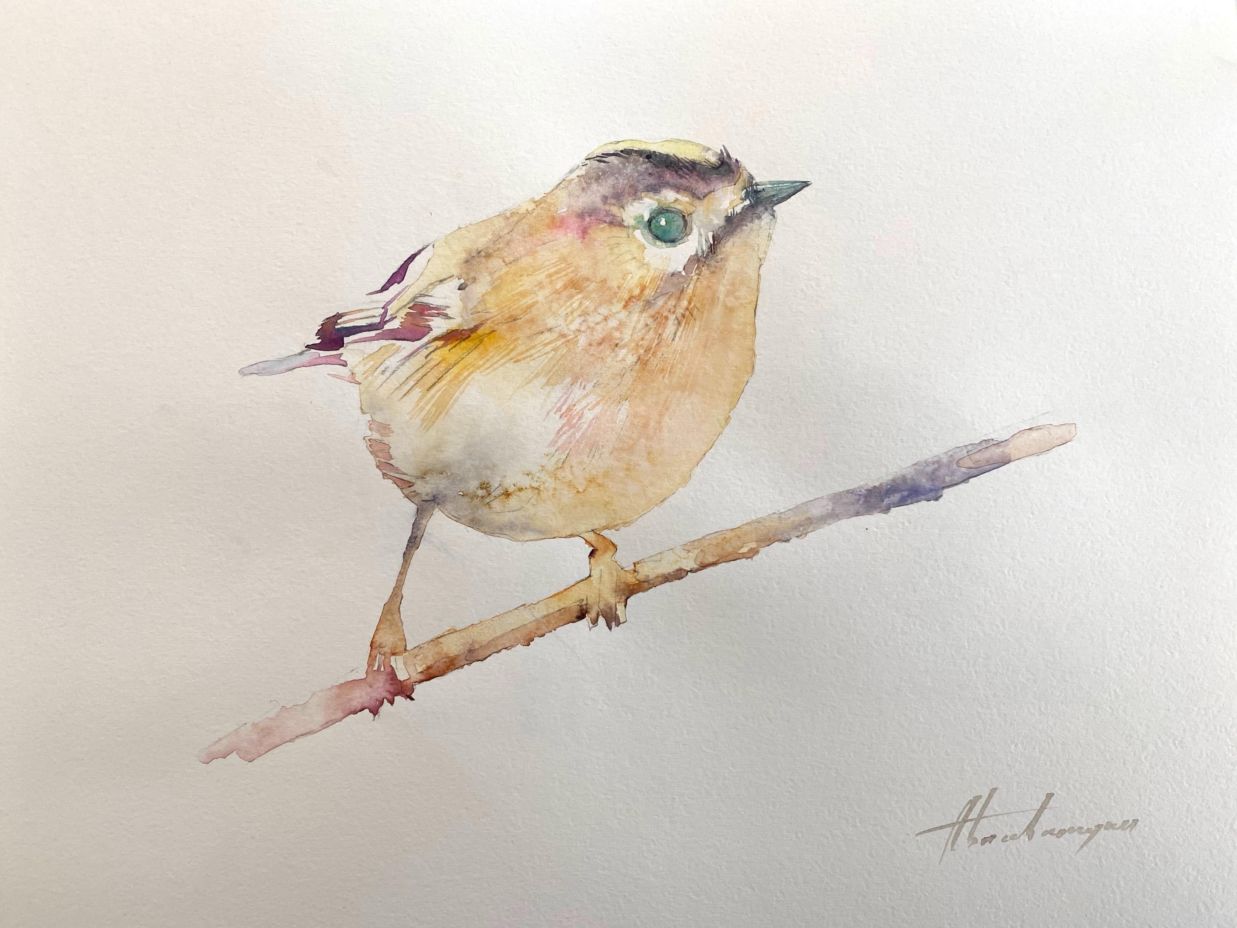 Golden Crowned Kinglet, Bird, Watercolor Handmade Painting