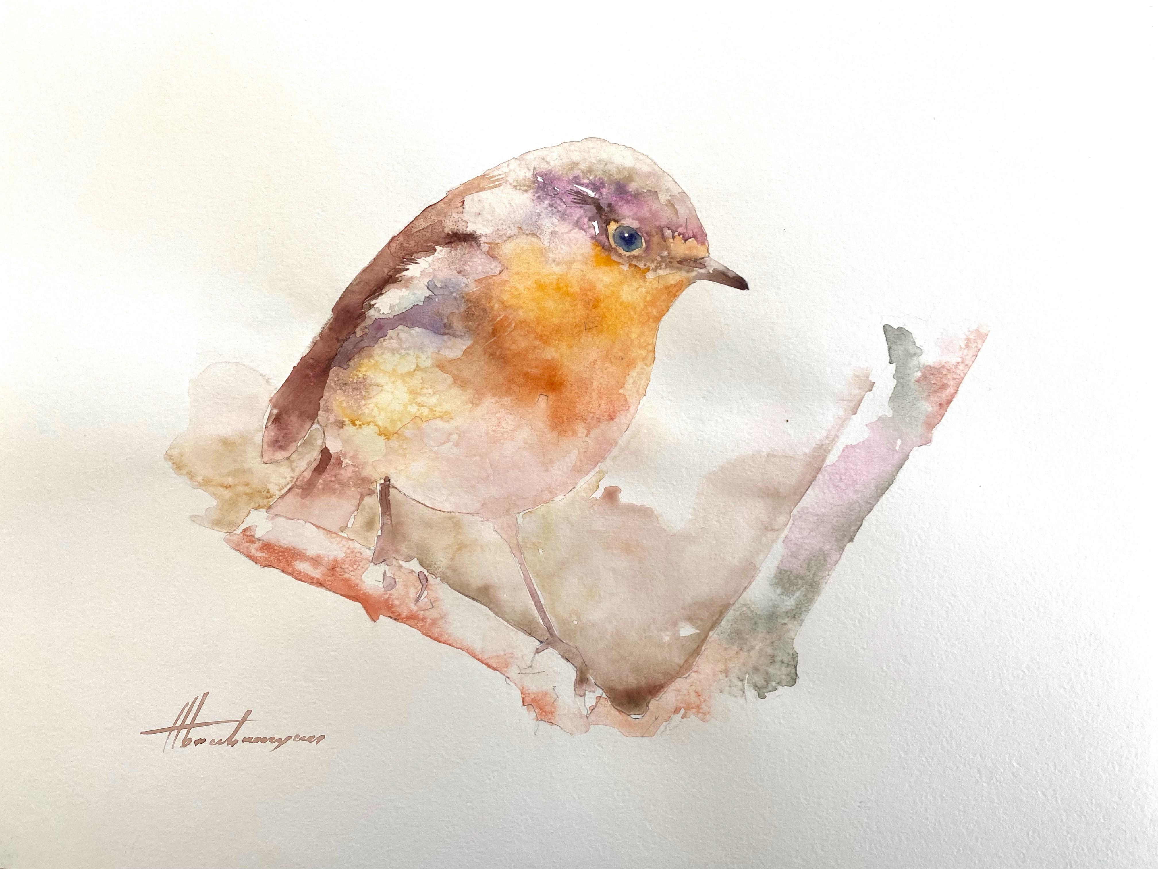 Artyom Abrahamyan Animal Art - Robin, Bird, Watercolor Handmade Painting