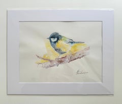 Großer Tit, Vogel, Aquarell-Kunstwerk, handgefertigtes Gemälde, Unikat