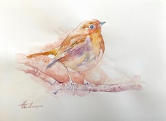 Robin, Vogel, Aquarell, handgefertigtes Gemälde