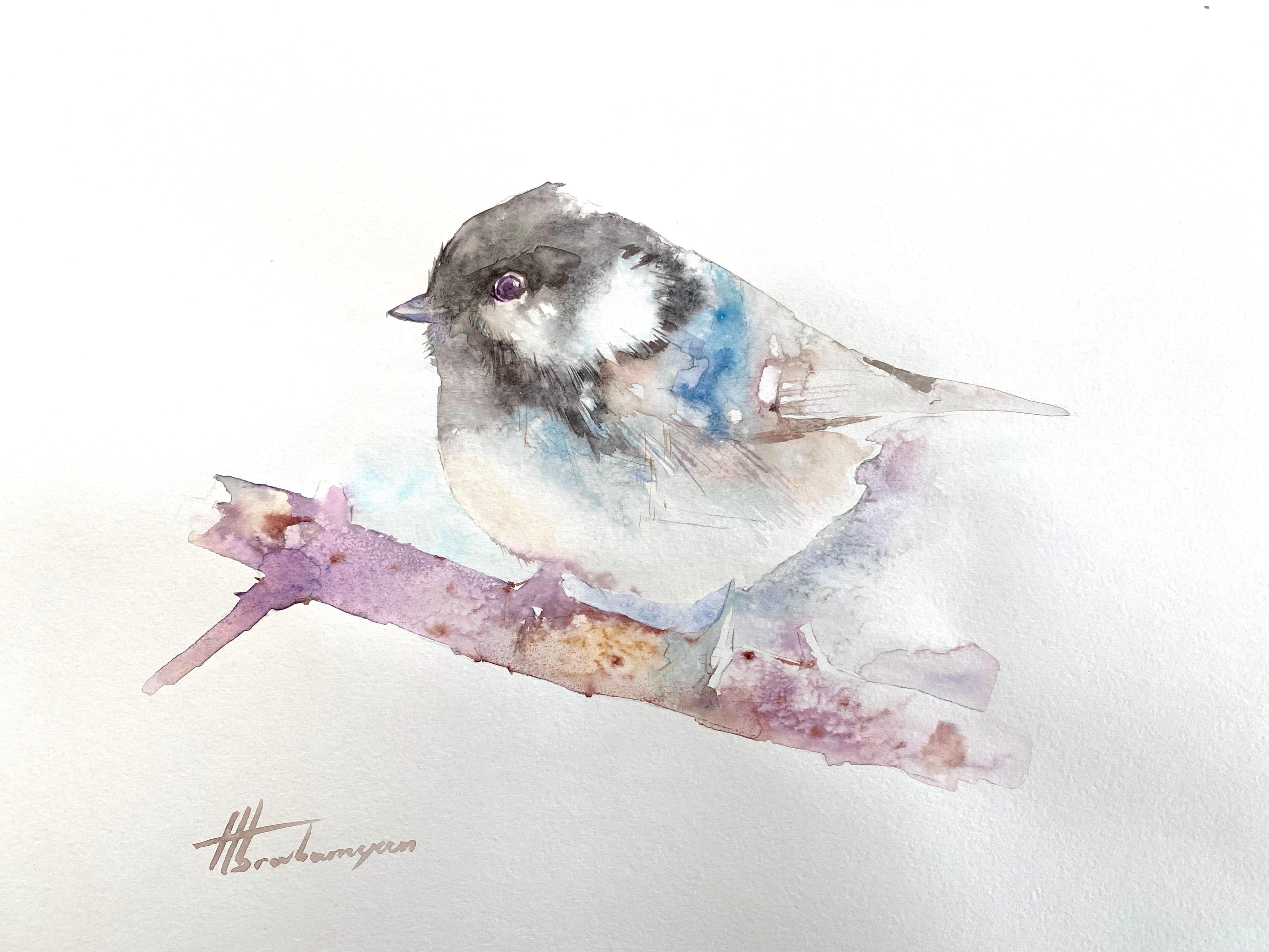 Artyom Abrahamyan Animal Art - Chickadee, Bird, Watercolor Handmade Painting