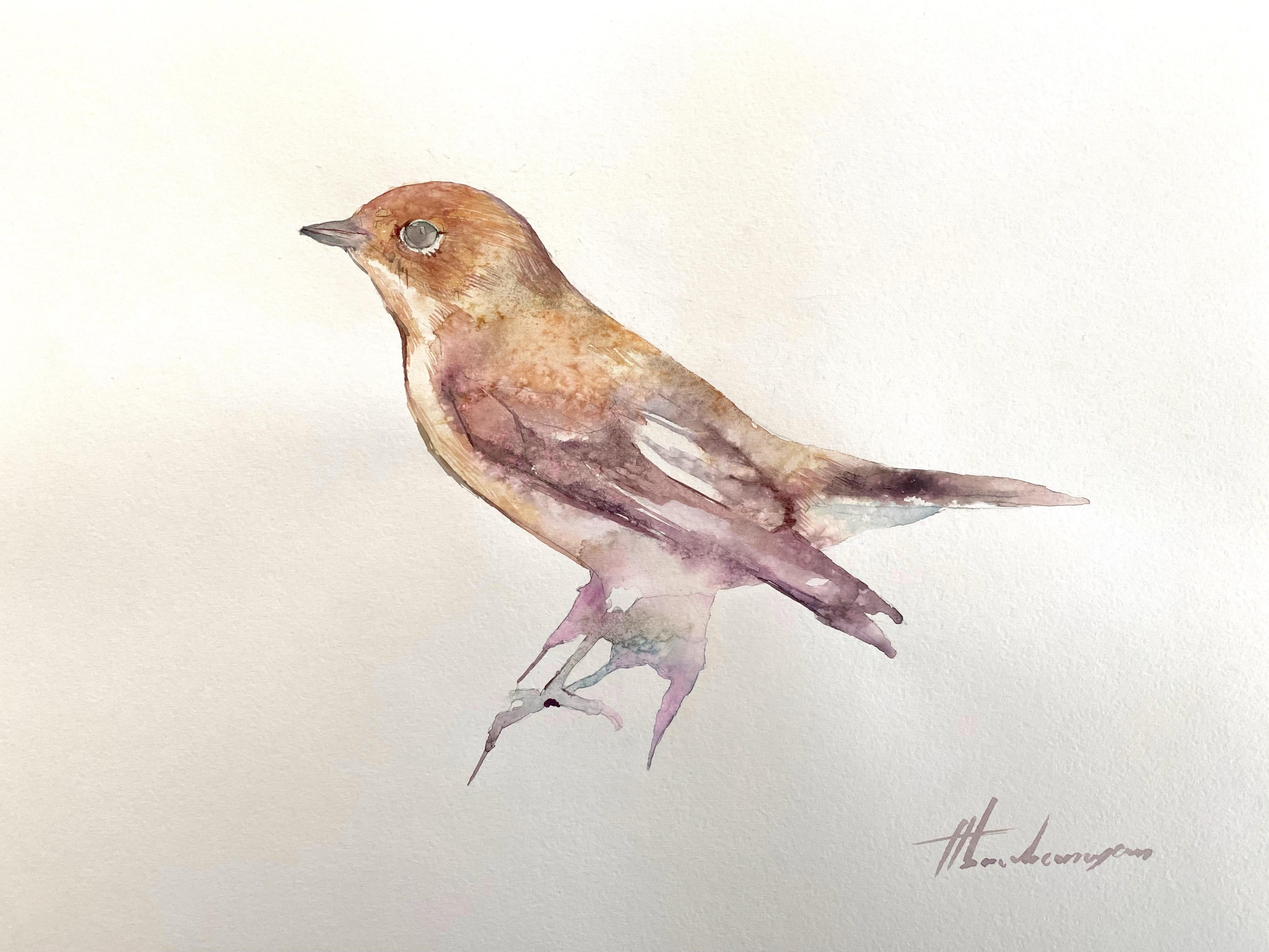 Vogel, Original, Aquarell-Kunstwerk, handgefertigtes Gemälde