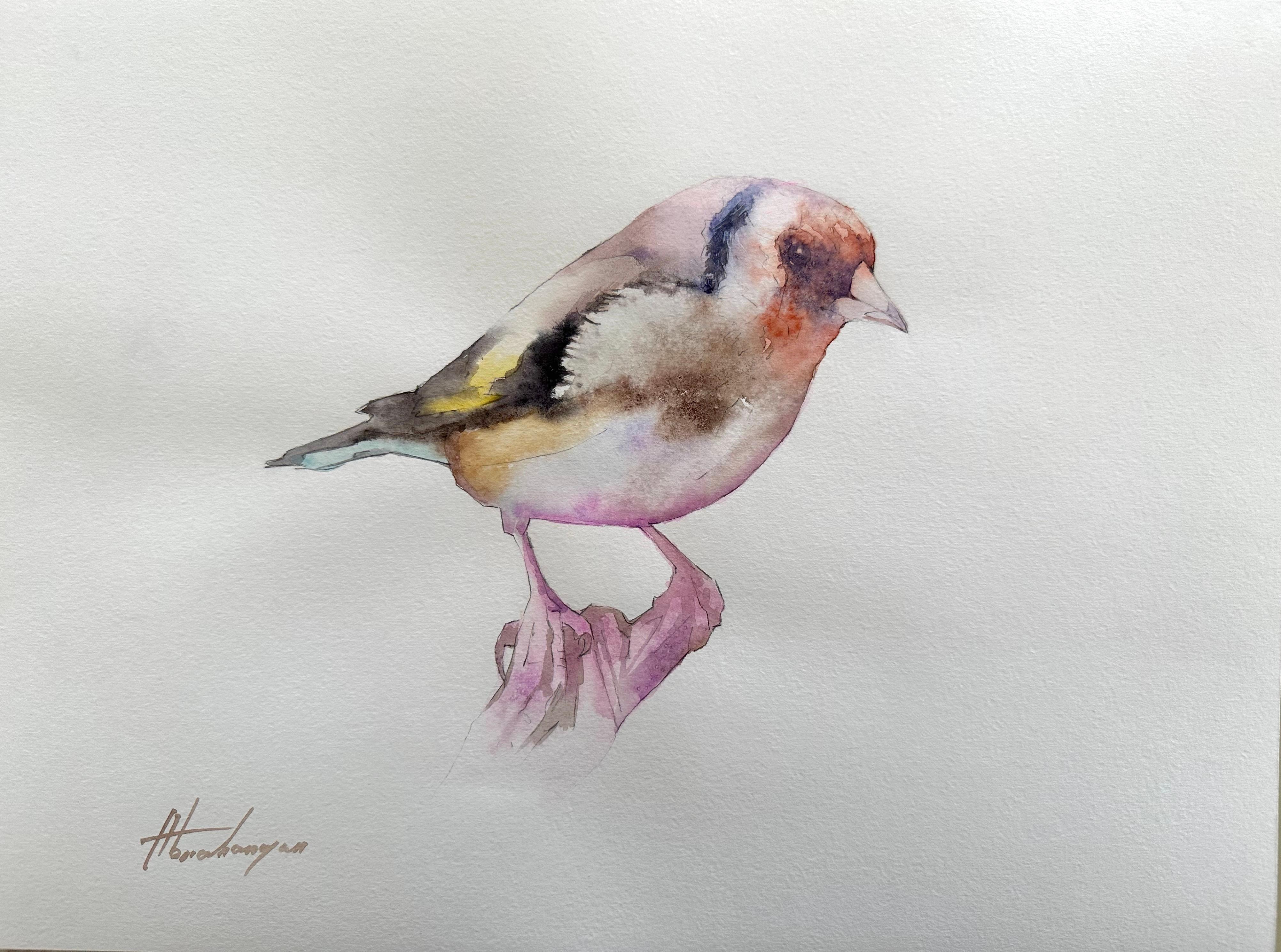 Animal Art Artyom Abrahamyan - Pinson doré, peinture à l'eau faite à la main