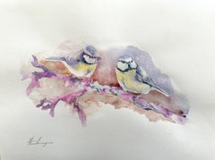 Great Tits, Bird, Watercolor Handmade Painting