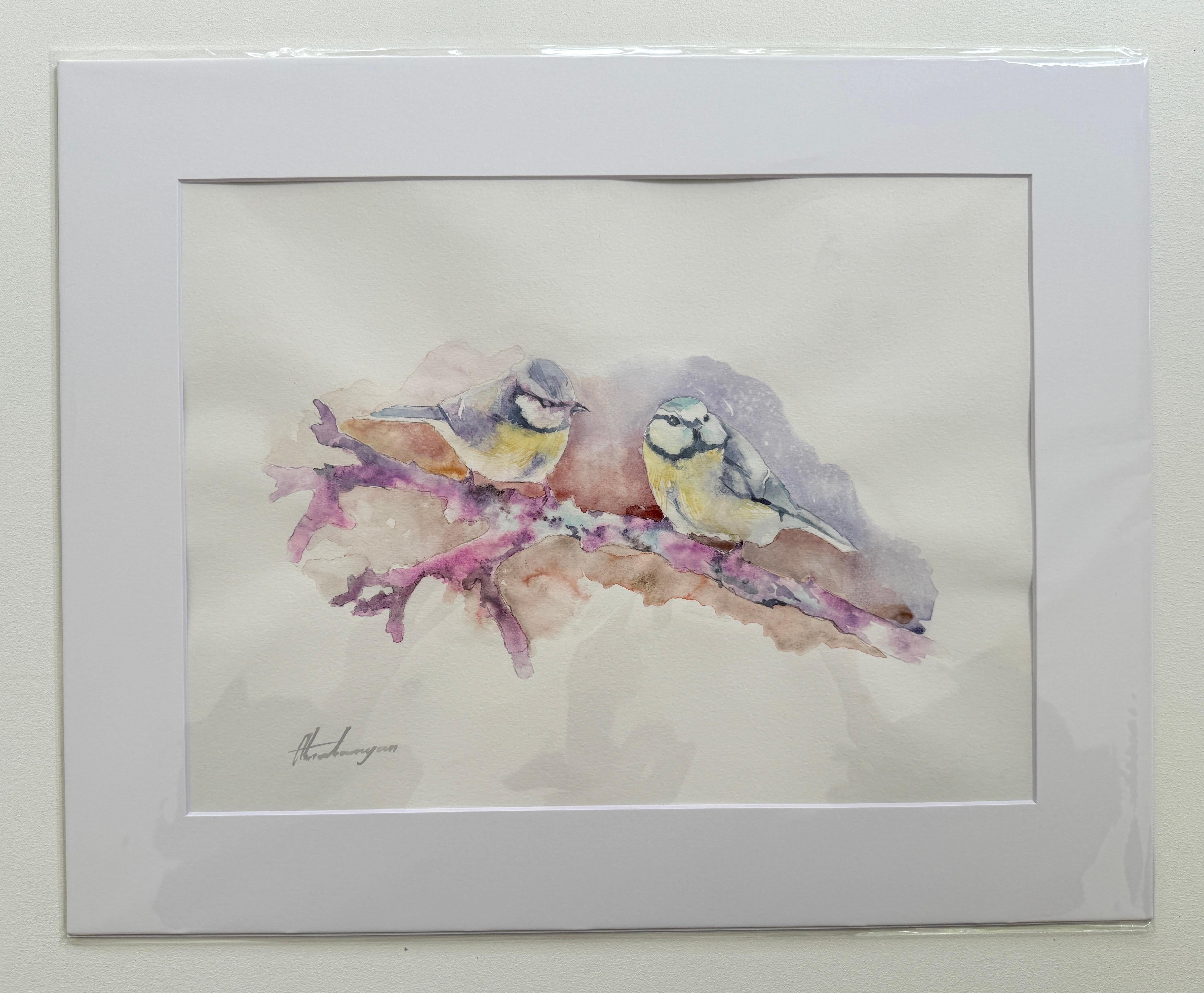 Große Tits, Vogel, Aquarell, handgefertigtes Gemälde, Unikat – Art von Artyom Abrahamyan