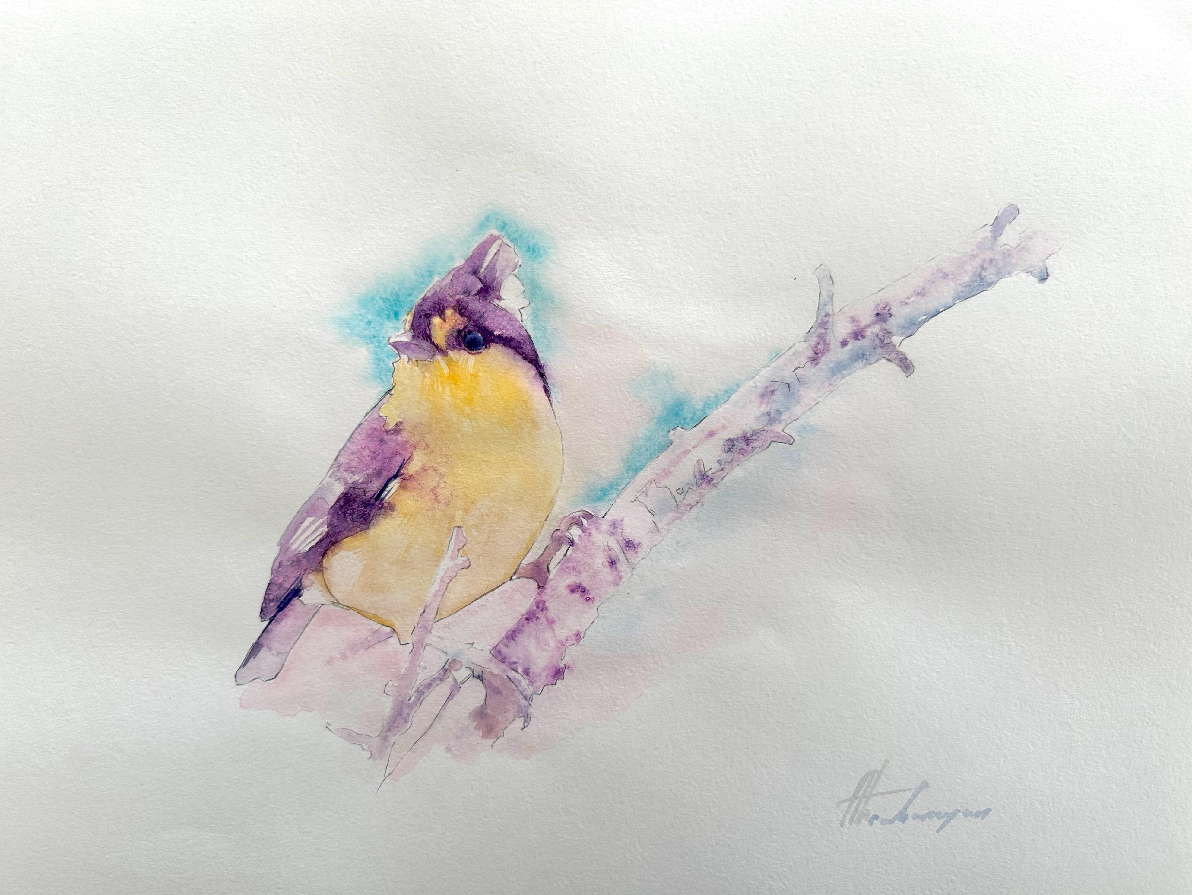 Artyom Abrahamyan Animal Art - Titmouse, Bird, Watercolor Handmade Painting, One of a Kind