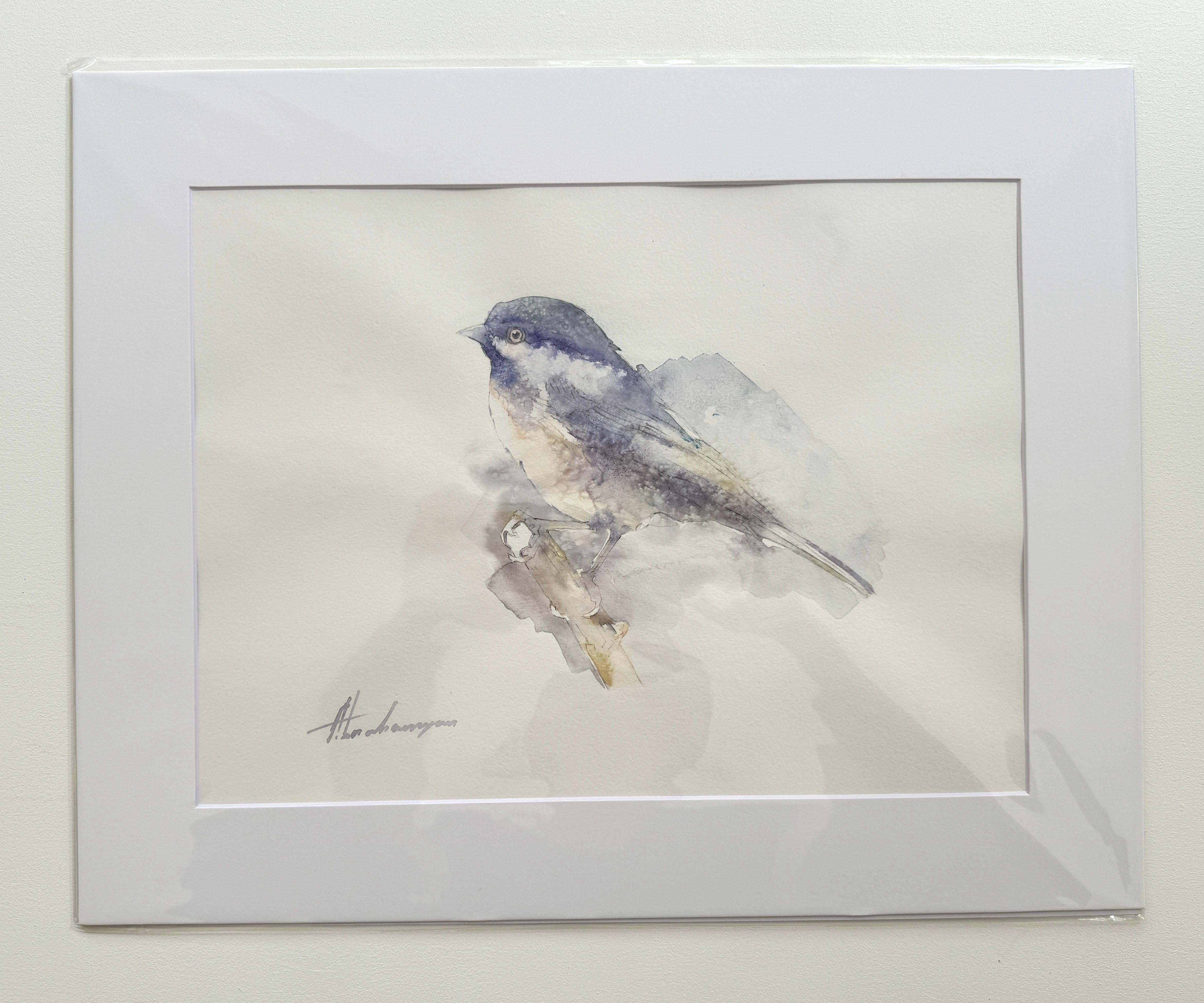 Chickadee, oiseau, aquarelle, peinture faite à la main, unique en son genre - Art de Artyom Abrahamyan
