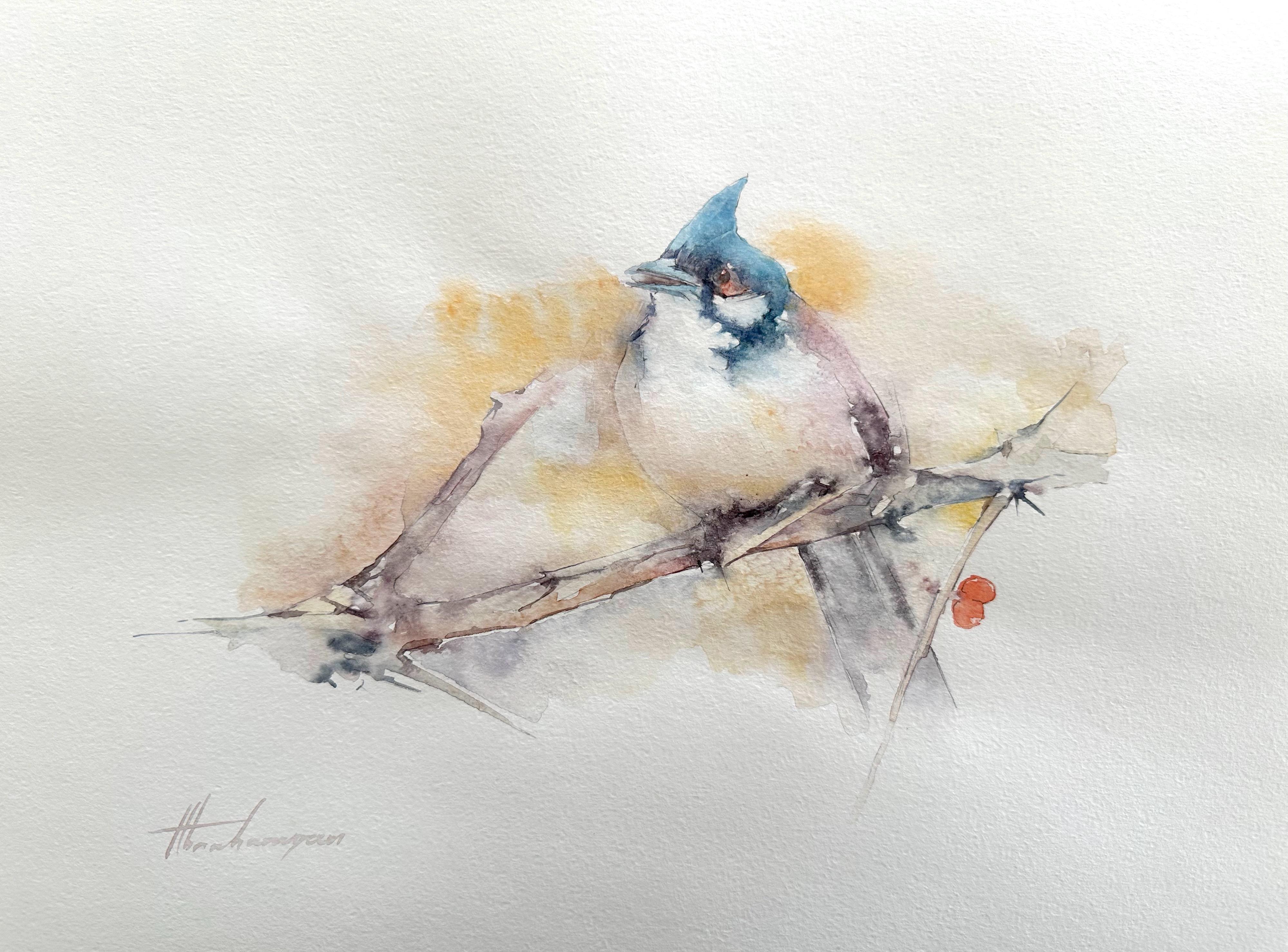 Artyom Abrahamyan Animal Art - Titmouse, Bird, Watercolor Handmade Painting, One of a Kind