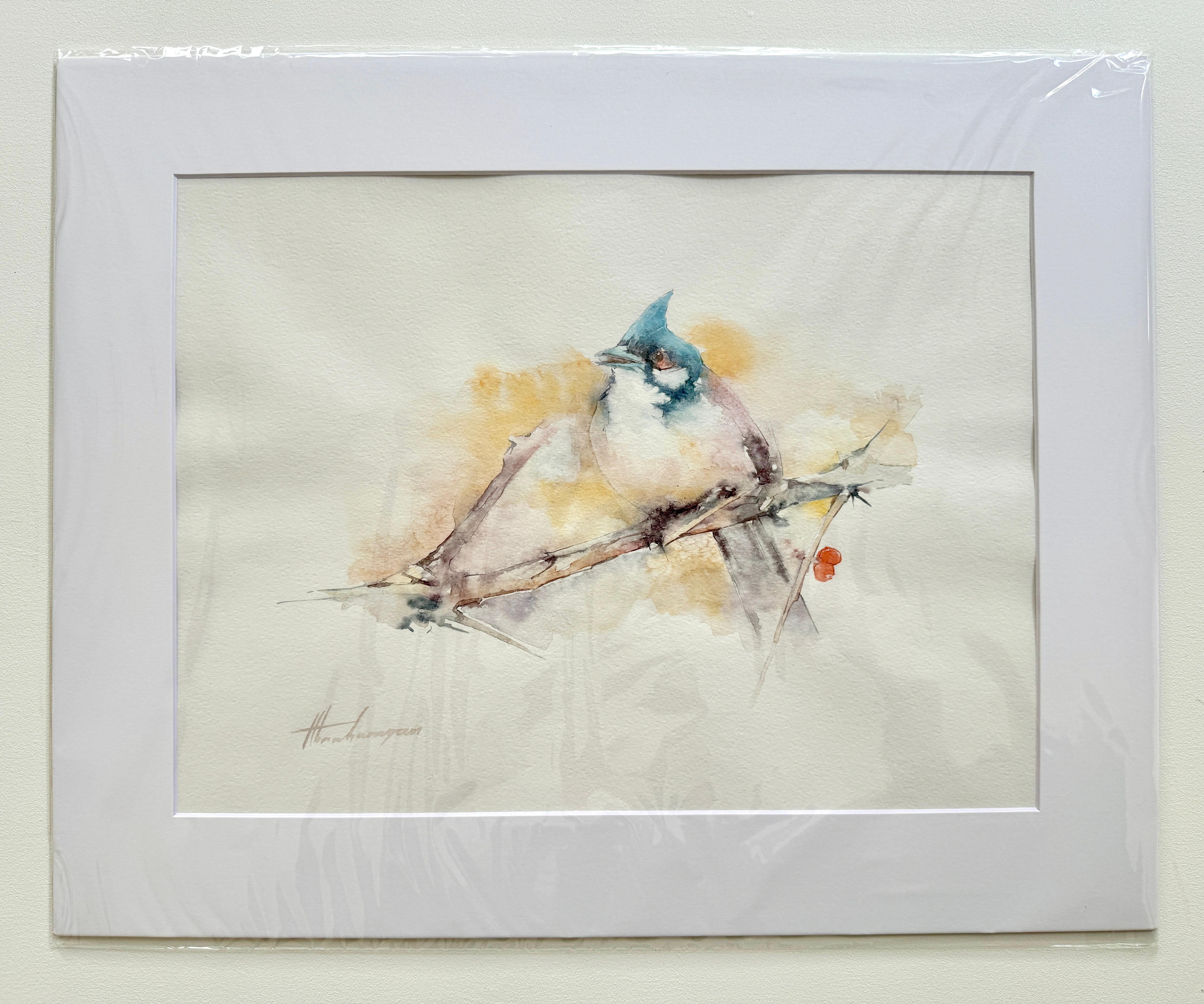 Titmouse, oiseau, aquarelle, peinture faite à la main, unique en son genre - Art de Artyom Abrahamyan