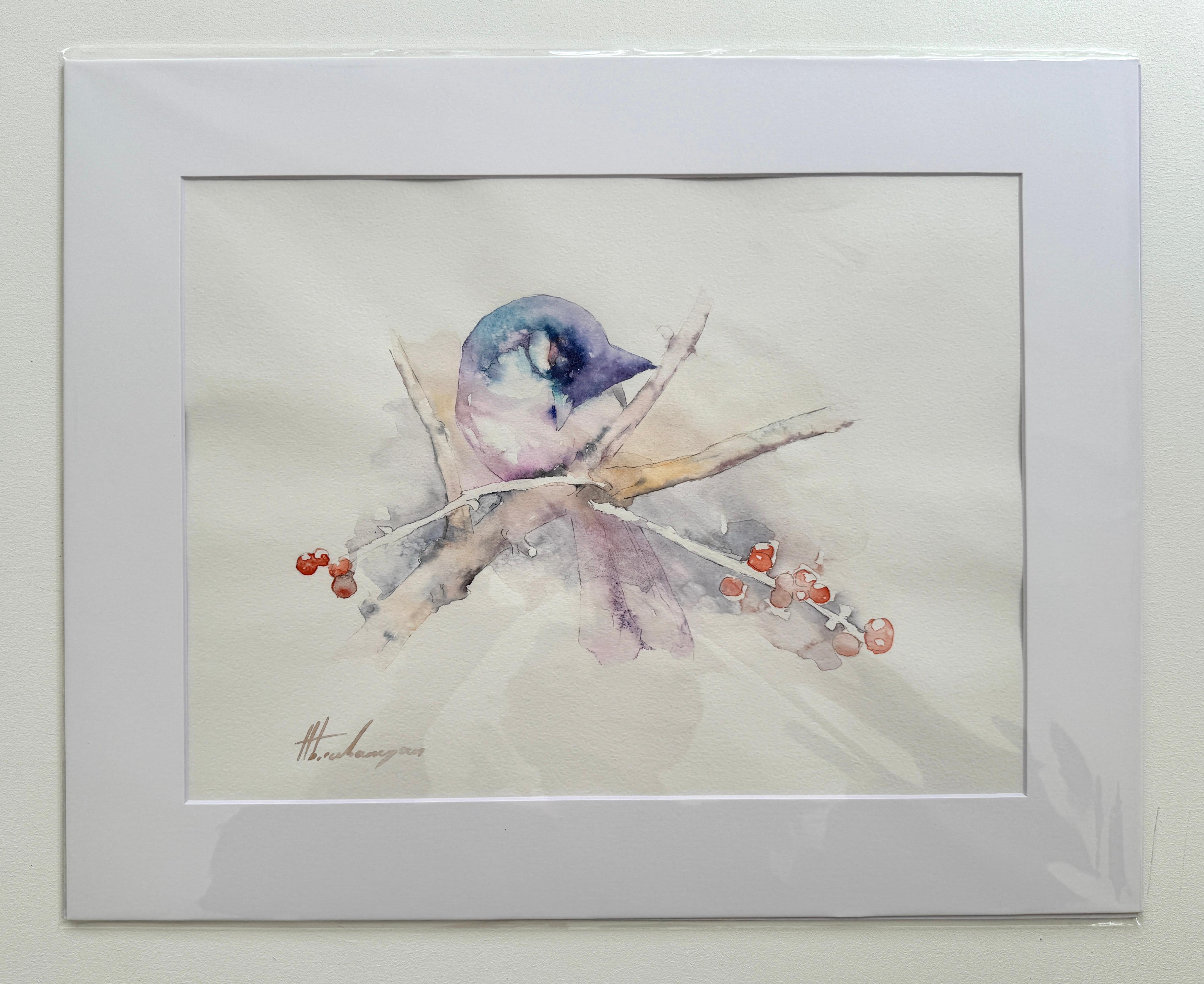 Titmouse, oiseau, aquarelle, peinture faite à la main, unique en son genre - Art de Artyom Abrahamyan