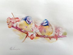 Great Tits, Bird, Watercolor Handmade Painting, One of a Kind