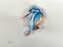 Le roi pêcheur, oiseau, aquarelle, peinture faite à la main, unique en son genre