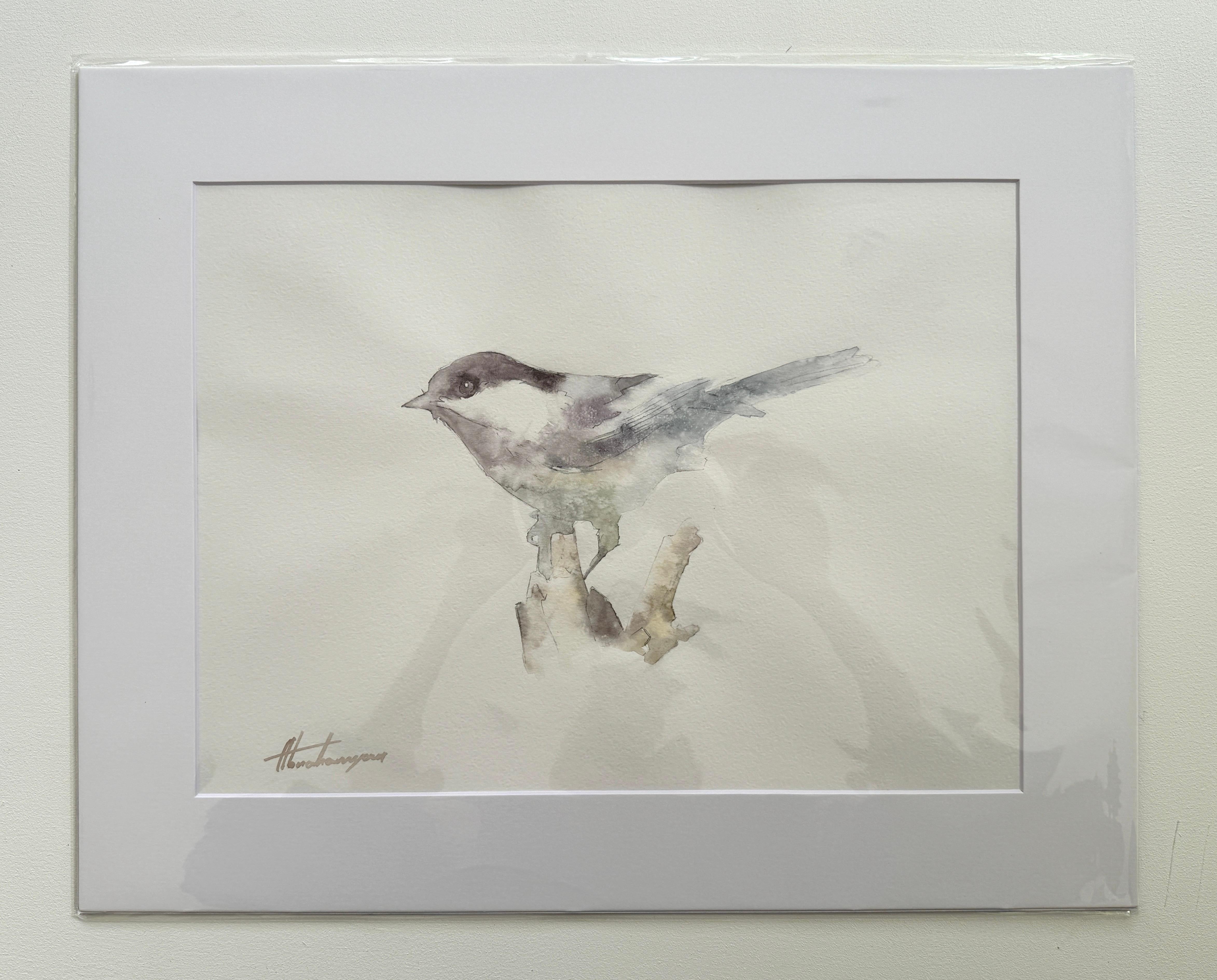 Chickadee, Bird, Watercolor Handmade Painting, One of a Kind - Art by Artyom Abrahamyan