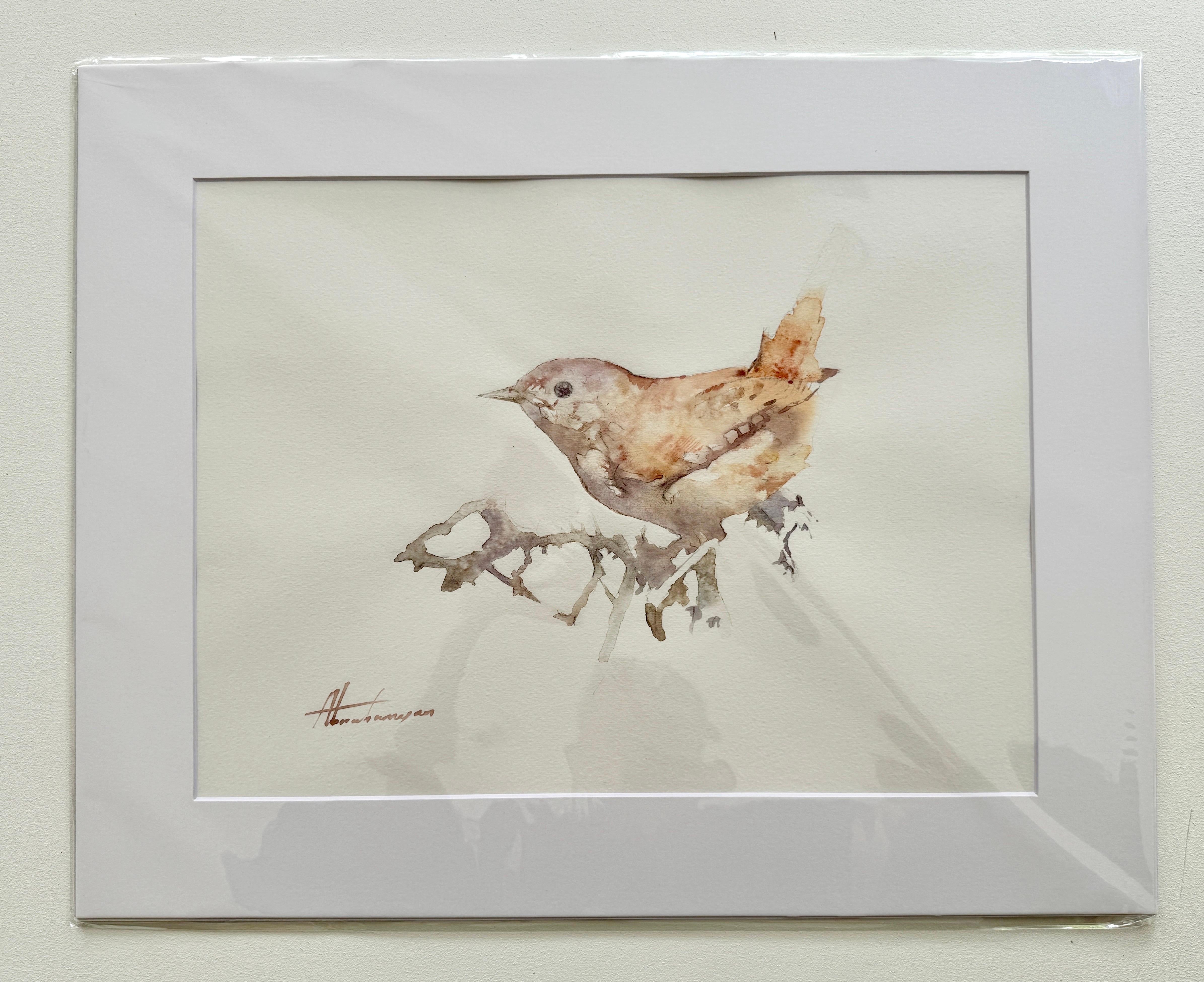 Troglodyte, oiseau, aquarelle, peinture faite à la main, unique en son genre - Art de Artyom Abrahamyan