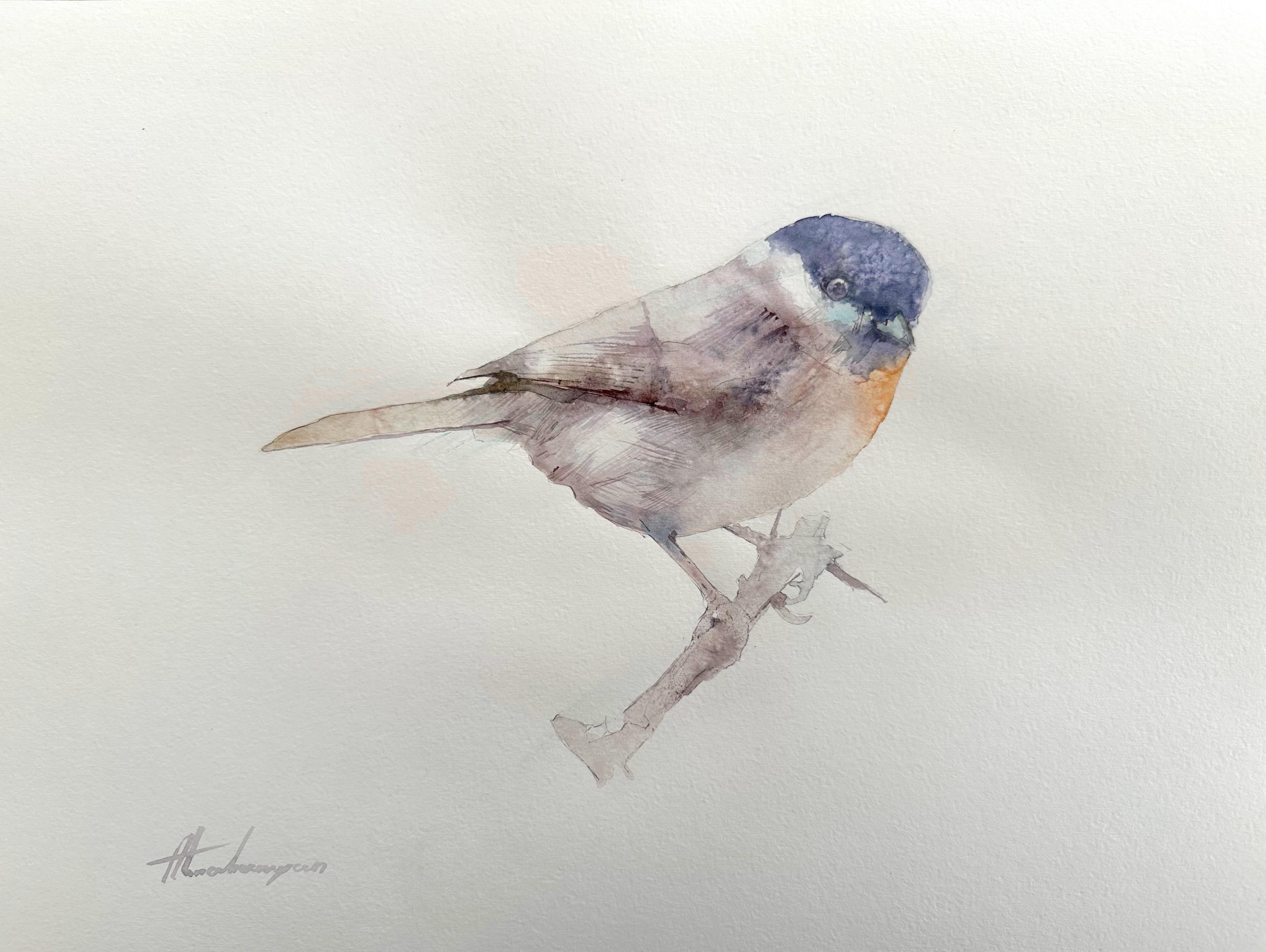 Animal Art Artyom Abrahamyan - Chickadee, peinture à l'aquarelle faite à la main, exemplaire unique