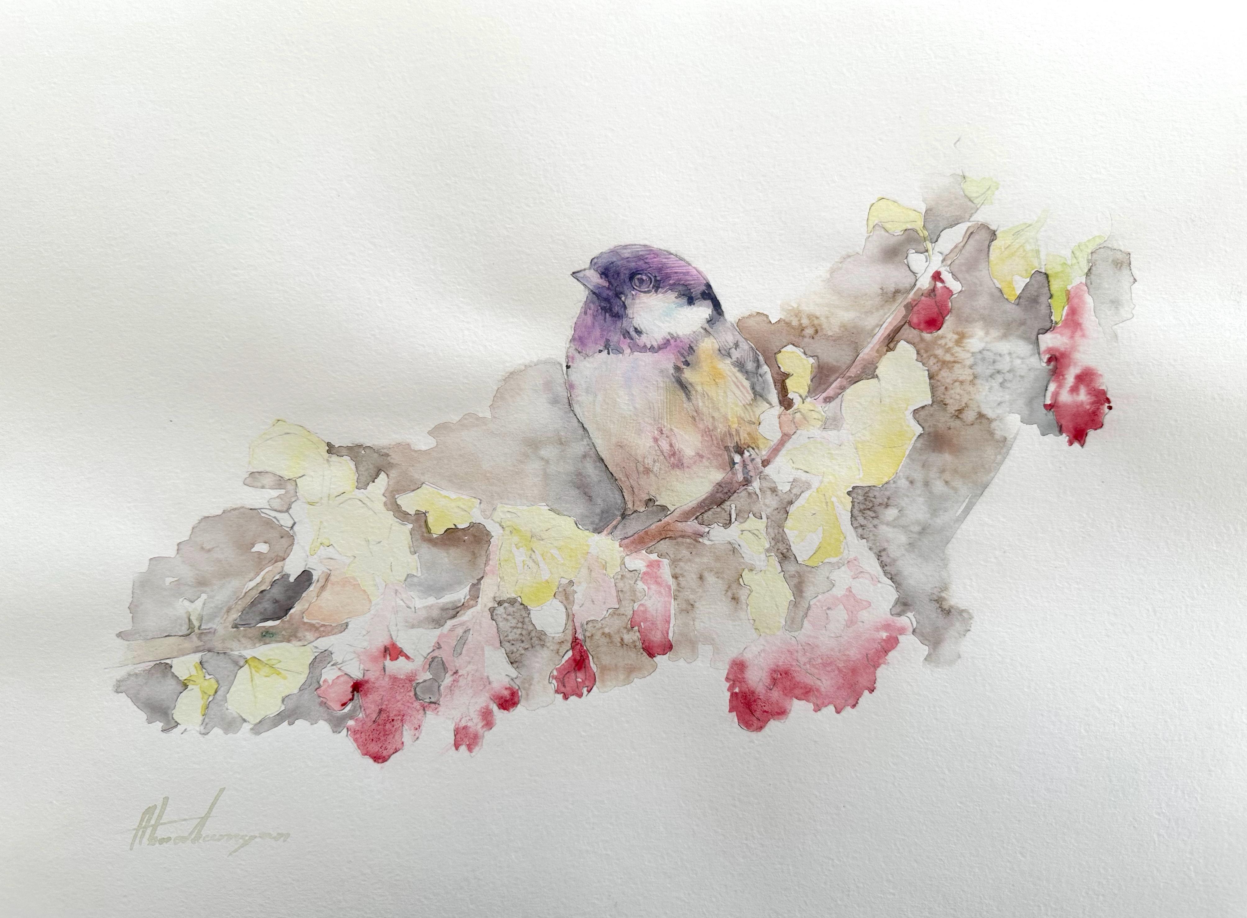 Chickadee, Bird, Watercolor Handmade Painting, One of a Kind