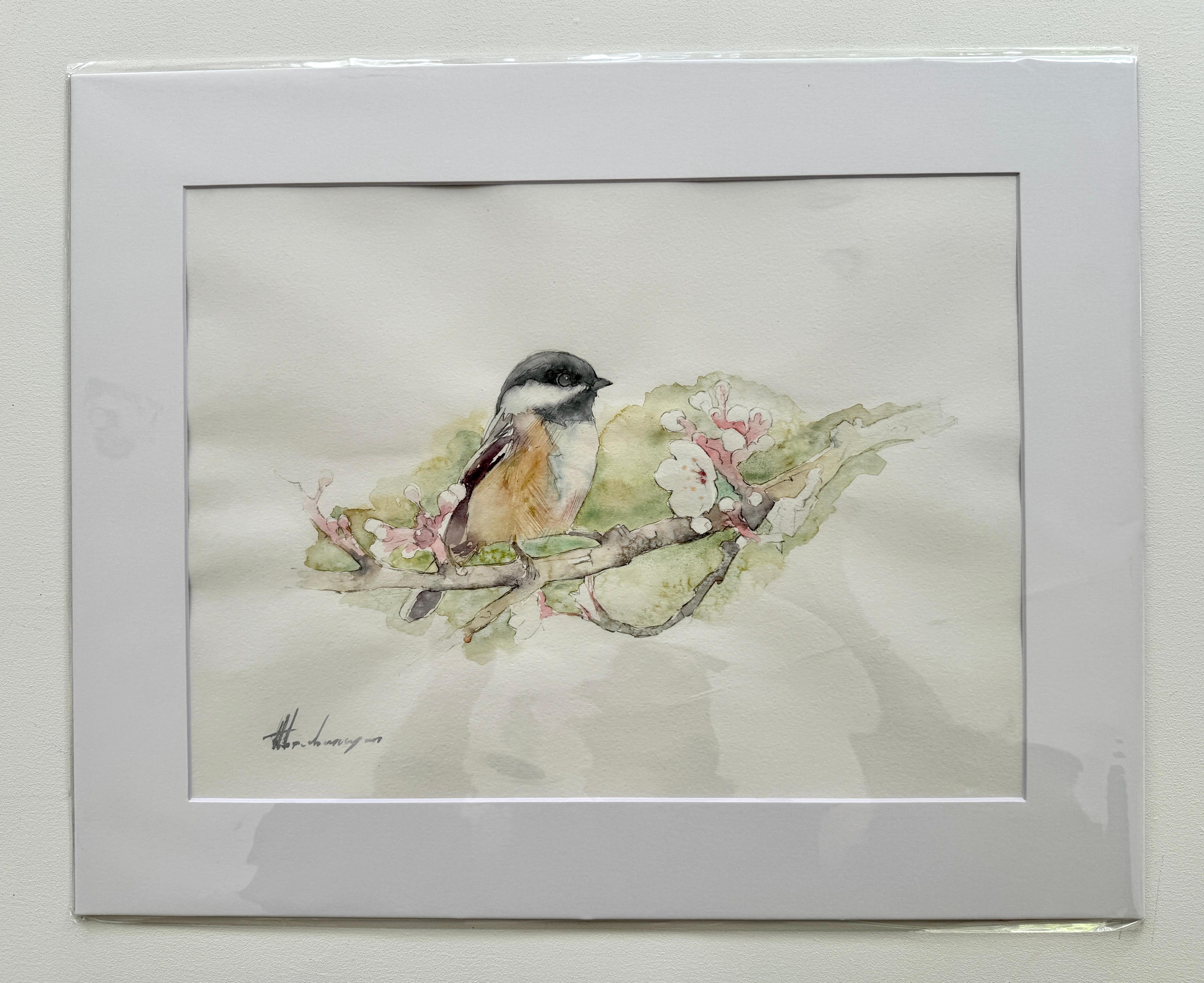 Chickadee, Bird, Watercolor Handmade Painting, One of a Kind - Art by Artyom Abrahamyan