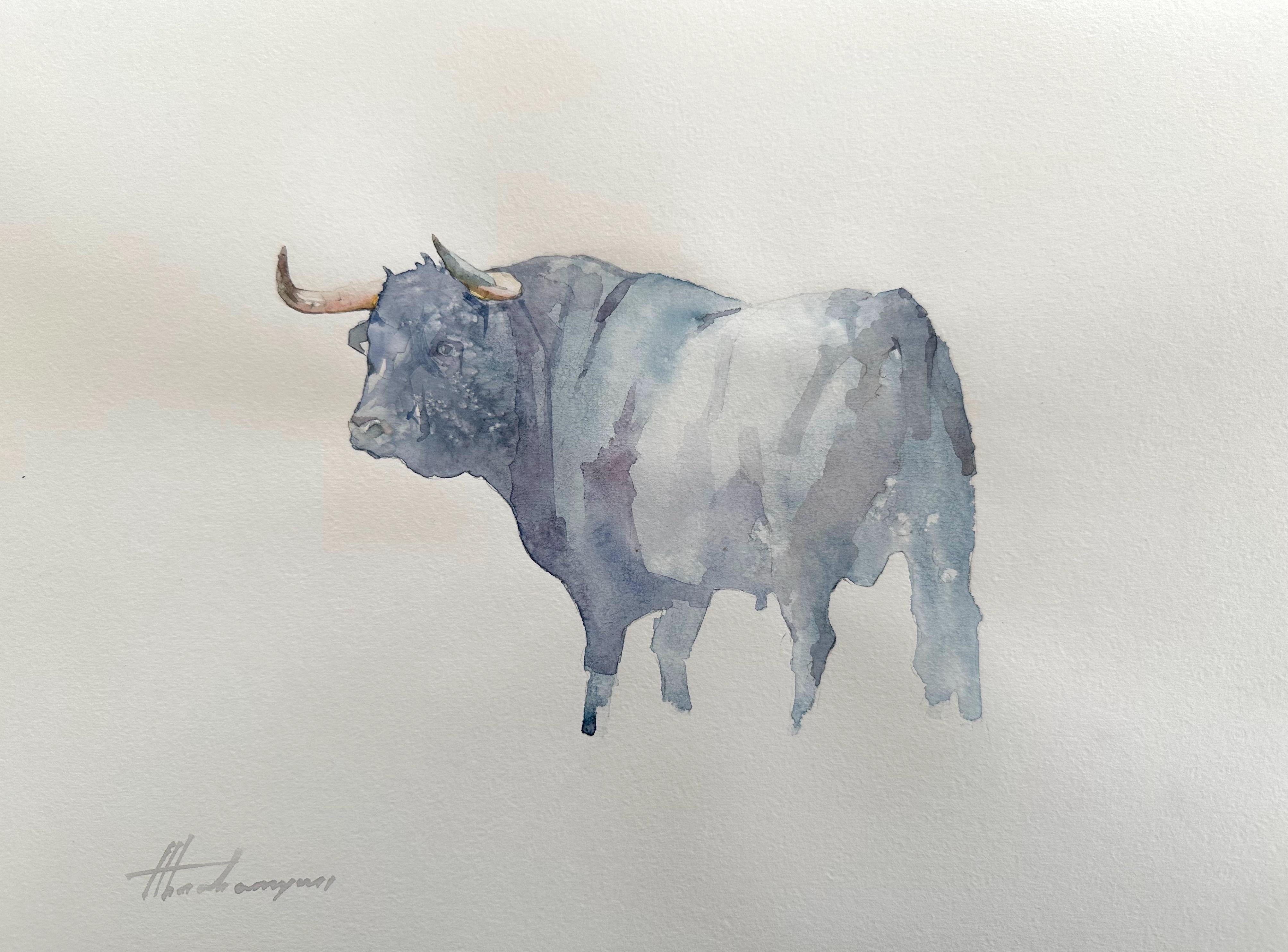 Artyom Abrahamyan Animal Art - Bull, Animal, Watercolor Handmade Painting, One of a Kind