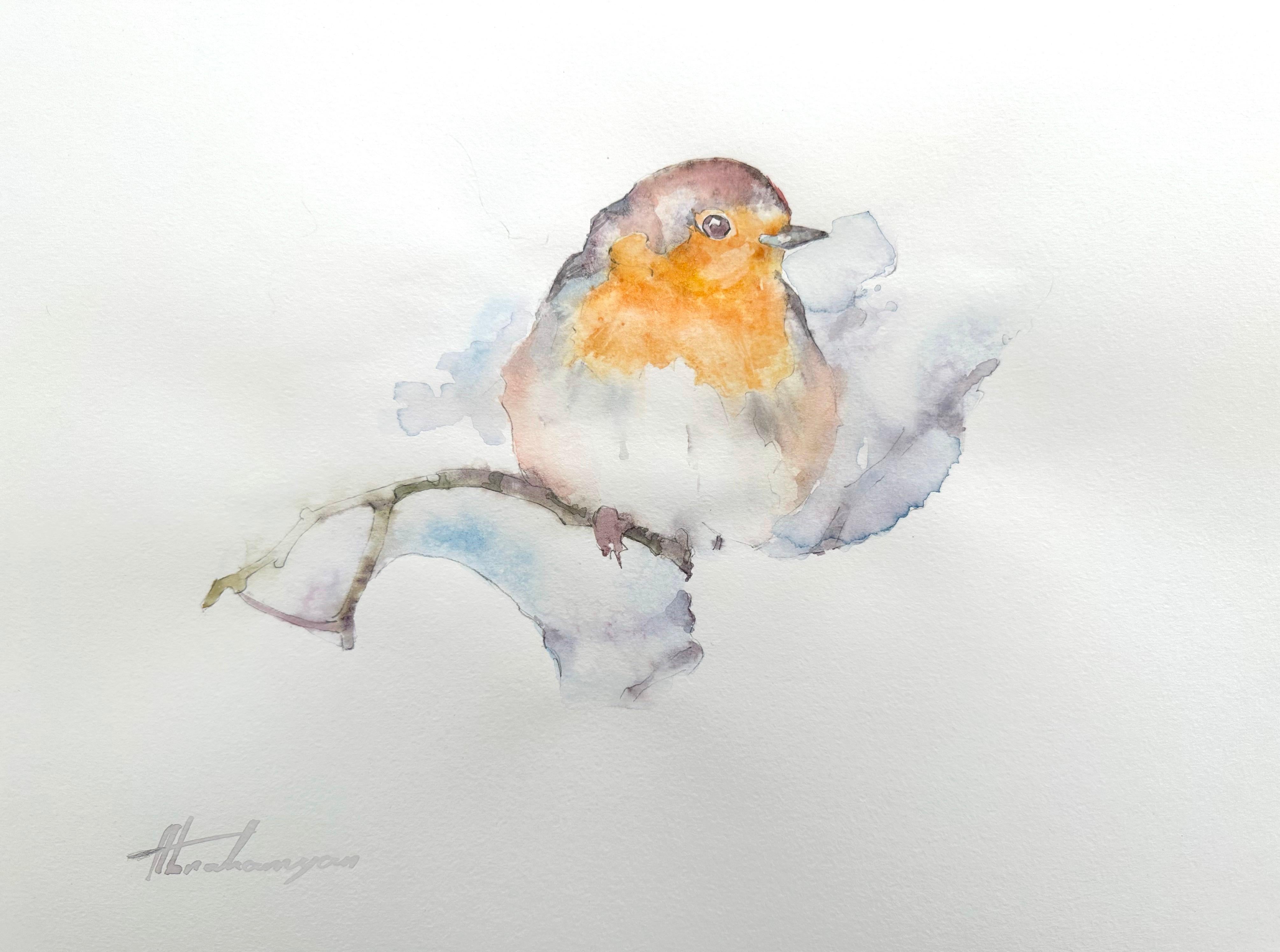 Robin, Bird, Watercolor Handmade Painting, One of a Kind