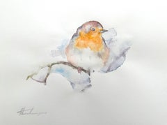 Robin Robin, Vogel, Aquarell, handgefertigtes Gemälde, Unikat