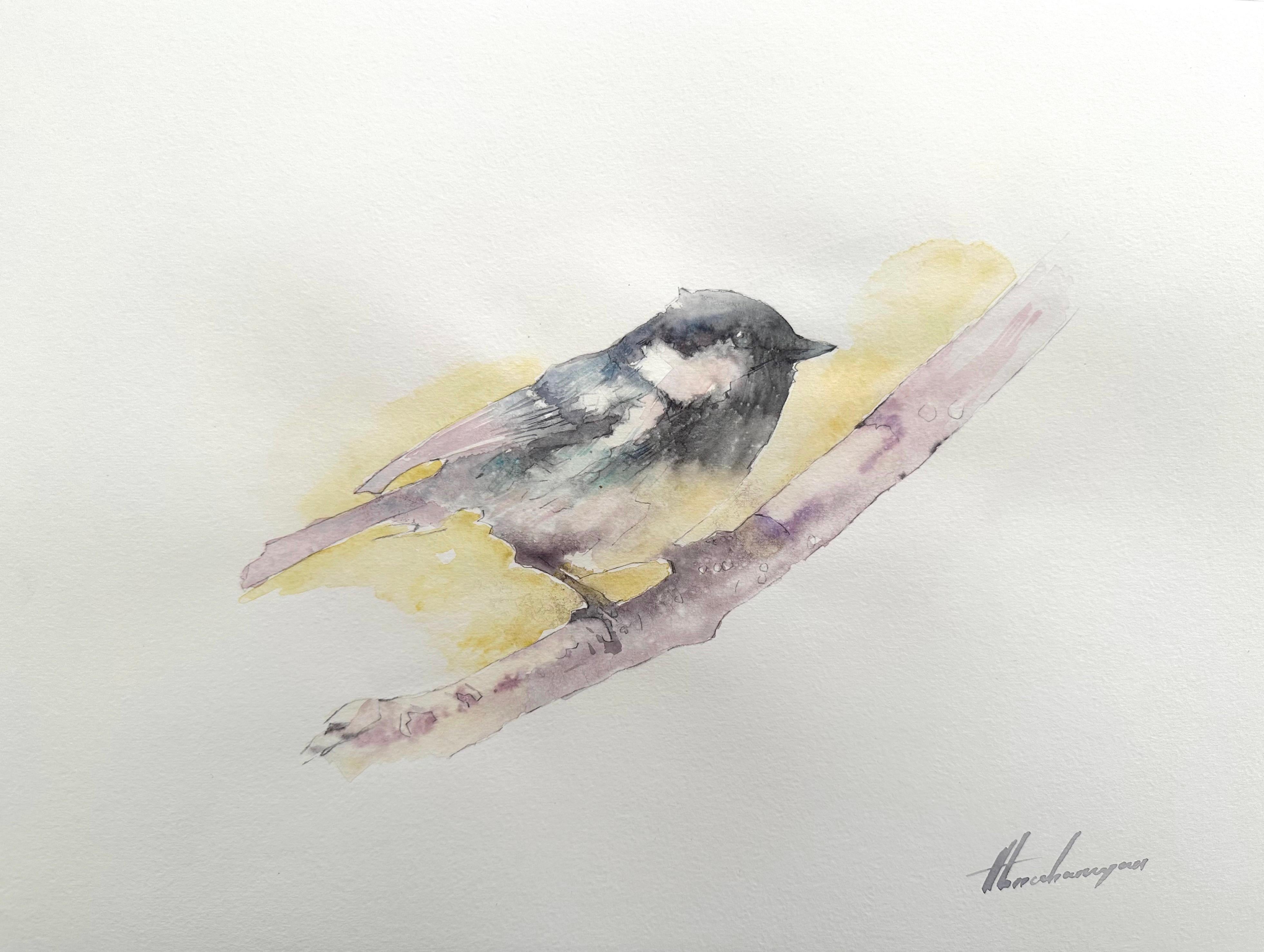 Chickadee, Bird, Watercolor Handmade Painting, One of a Kind