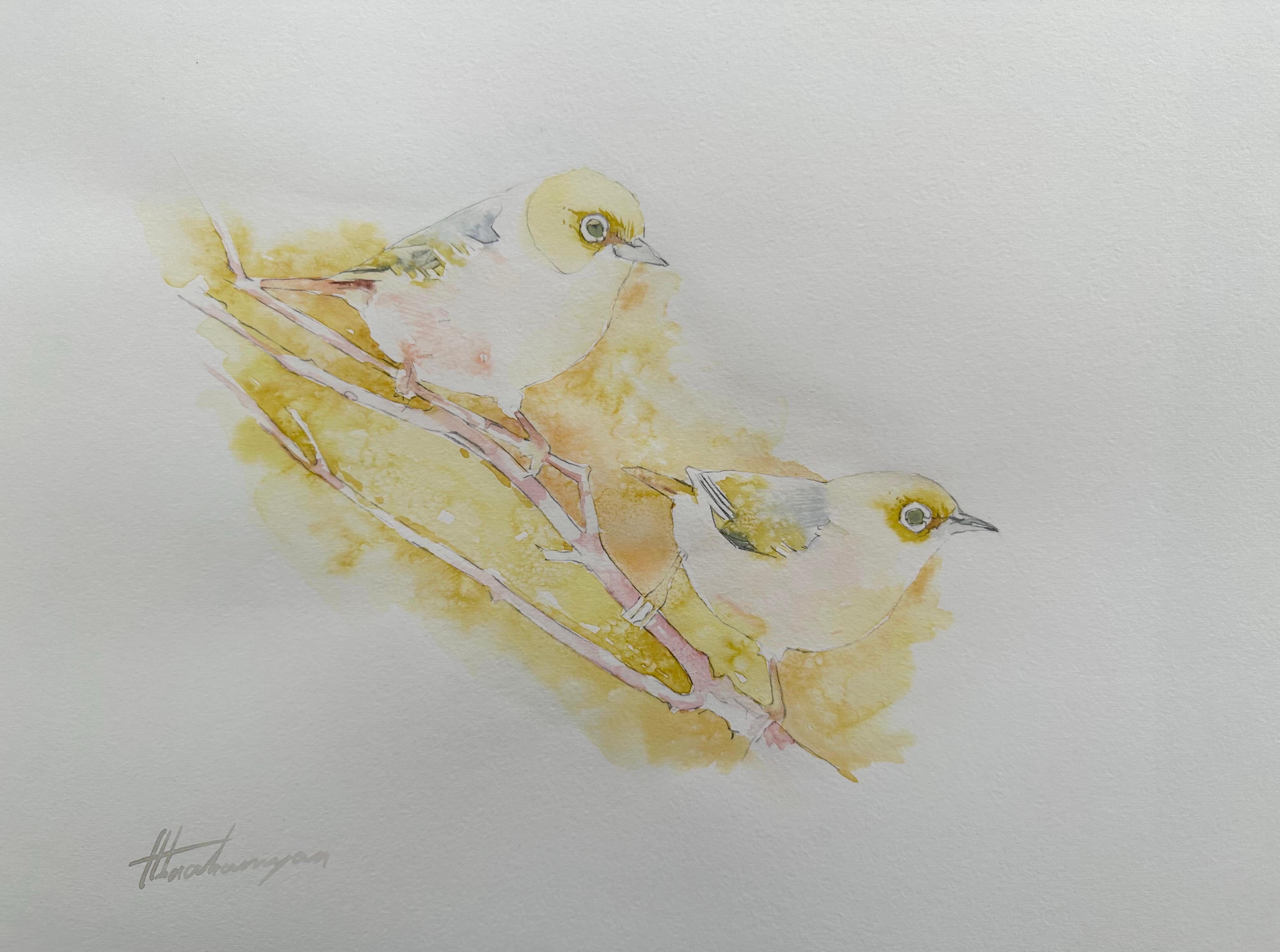 Artyom Abrahamyan Animal Art - Yellow Tit, Bird, Watercolor Handmade Painting, One of a Kind