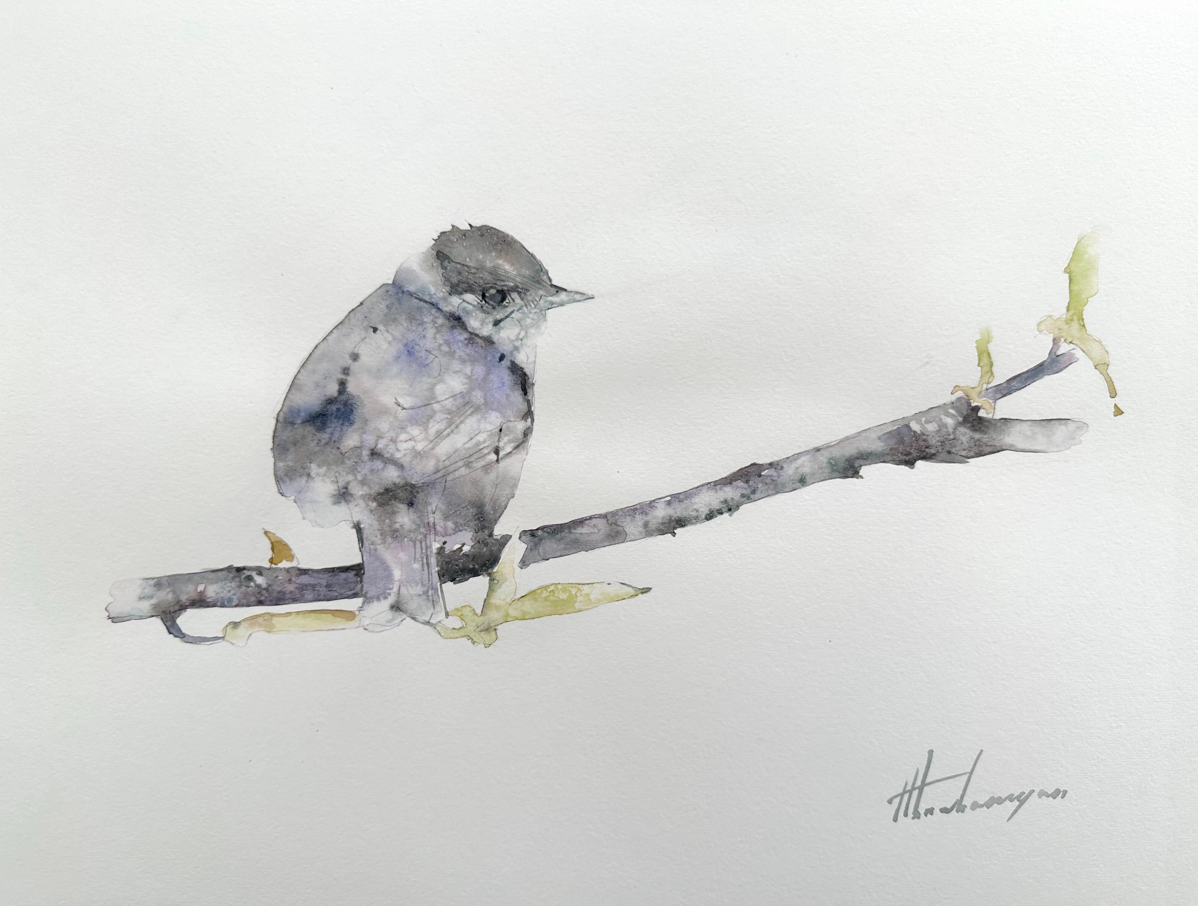 Black Tit, Bird, Watercolor Handmade Painting, One of a Kind