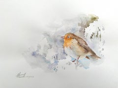Robin, oiseau, aquarelle, peinture faite à la main, unique en son genre
