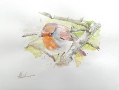 Robin Robin, Vogel, Aquarell, handgefertigtes Gemälde, Unikat