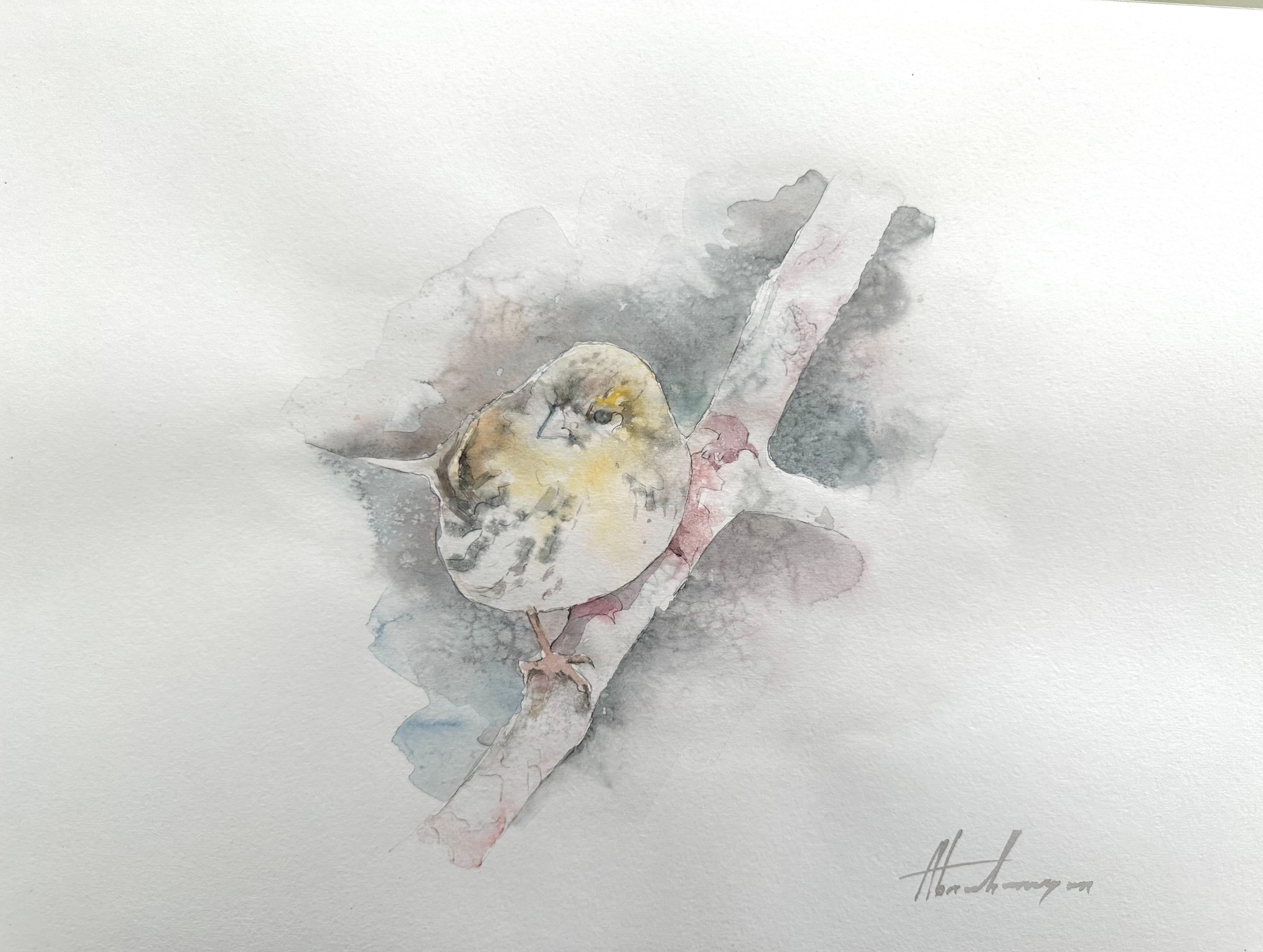 Artyom Abrahamyan Animal Art - Warbler, Bird, Watercolor Handmade Painting, One of a Kind