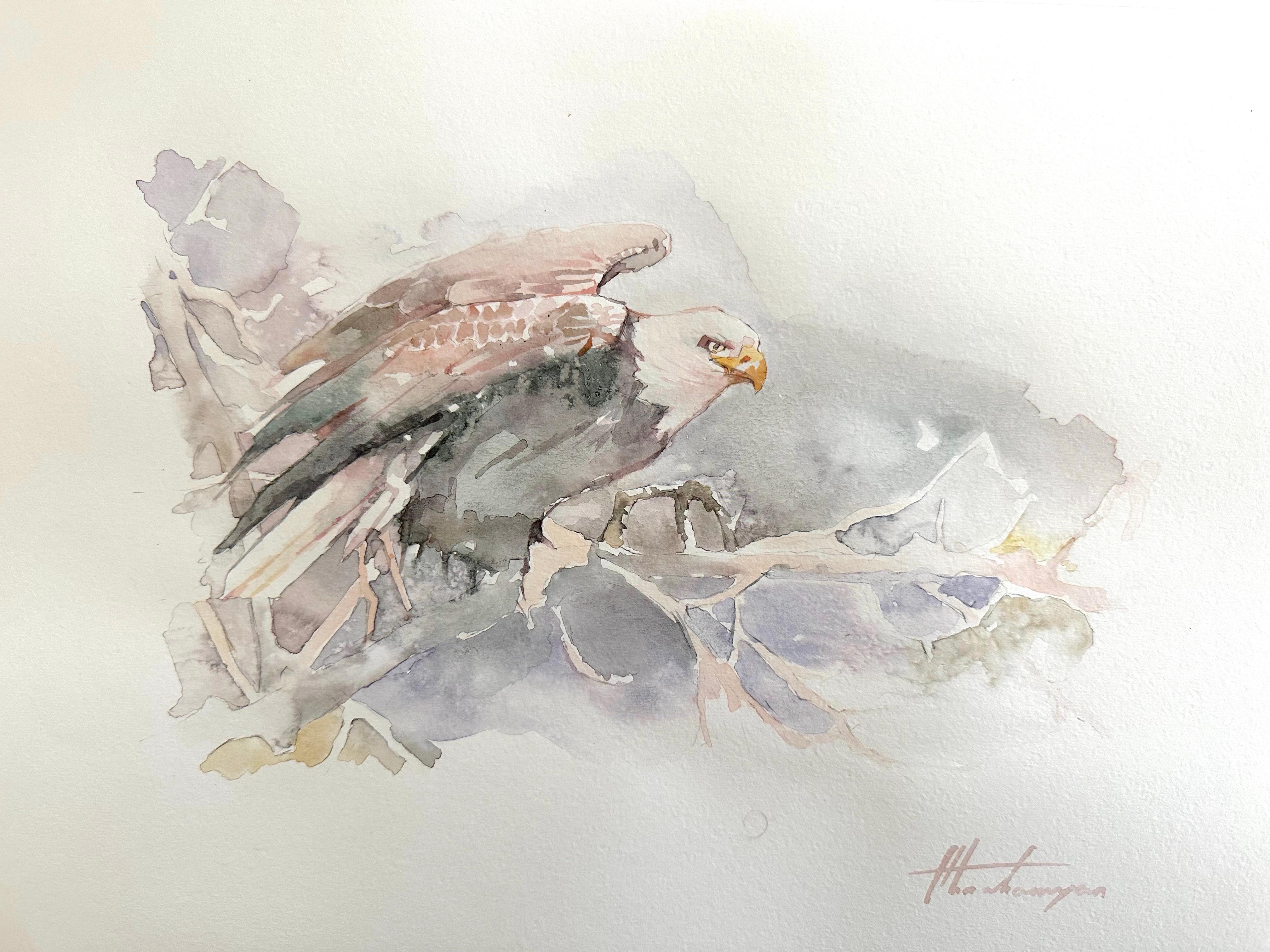 Artyom Abrahamyan Animal Art - Eagle, Bird, Watercolor Handmade Painting, One of a Kind