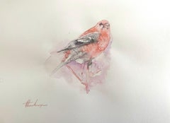 Bouvreuil, oiseau, aquarelle, peinture faite à la main, unique en son genre