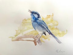 Bluebird, Watercolor Handmade Painting, One of a Kind