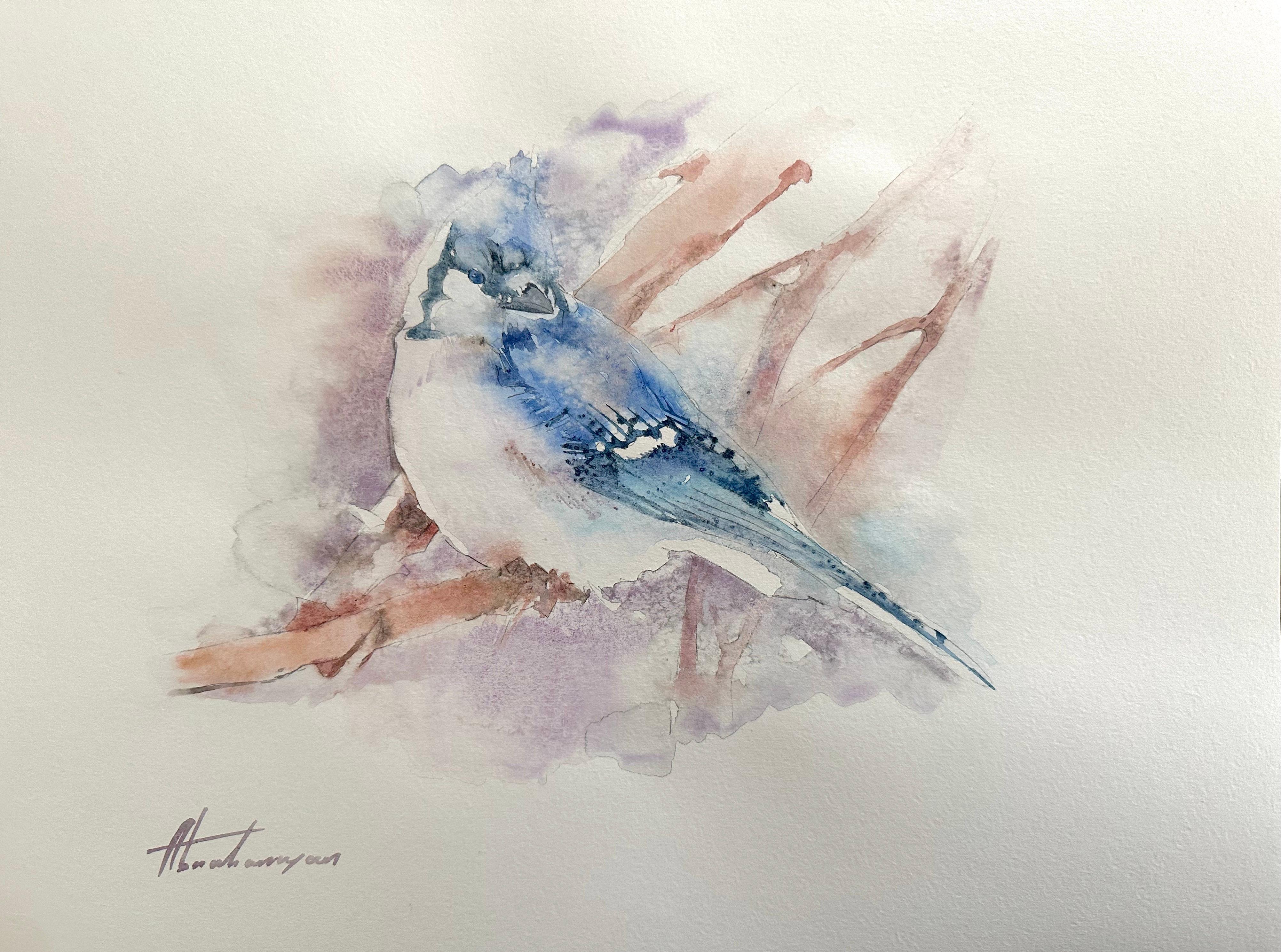 Joy bleue, peinture à l'aquarelle faite à la main, exemplaire unique