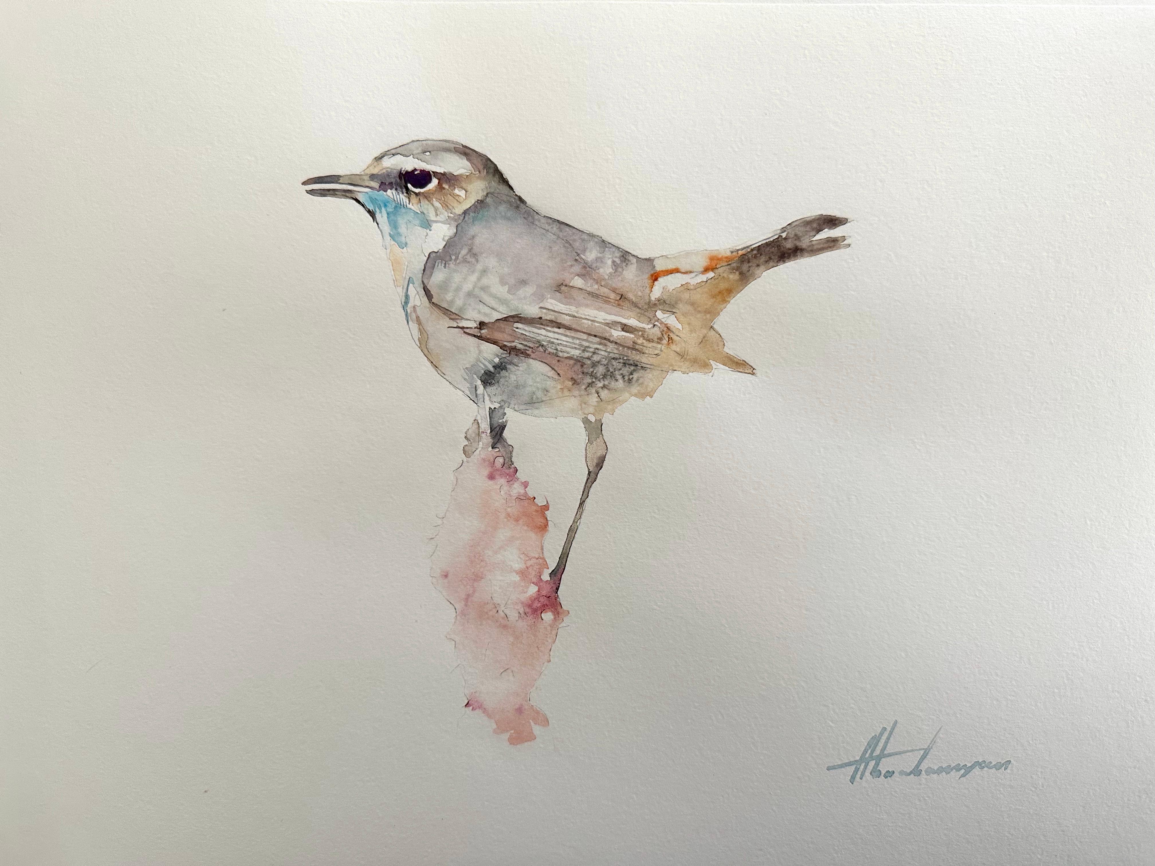 Artyom Abrahamyan Animal Art - Wren, Watercolor Handmade Painting, One of a Kind