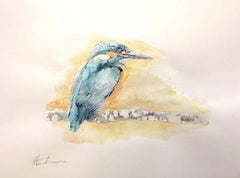 Kingfisher, oiseau, aquarelle, peinture faite à la main, pièce unique