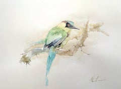 Motmot Andéen, oiseau, aquarelle, peinture faite à la main, unique en son genre