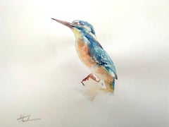 Kingfisher, Vogel, Aquarell, handgefertigtes Gemälde, Unikat, Aquarell